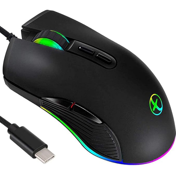 IULONEE Gaming Mouse USB Type C RGB Wired Computer Mice Ergonomic Gamer Mouse Compatible with M@c, PC, Matebook, Chromebook, Universal Laptop Windows Accessories, Black