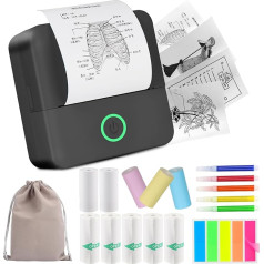 HUIJUTCHEN Mini Printer, Wireless Bluetooth Photo Printer, Portable Thermal Printer, Smartphone Pocket Printer, Compatible with Android & iOS, with 10 Rolls of Paper for Study, Notes, Photos (Black)