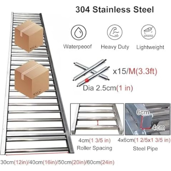 Generisch Faltbares Förderband aus rostfreiem Edelstahl – Schwerkraft-freies Gleiten für Anhänger, Supermärkte, Lagerhallen, Höfe und Bauernhöfe – 30 cm Breite