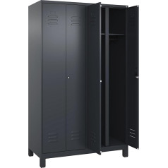 C + P Möbelsysteme C+P Classic Plus Black and White Locker, 2 Compartments, Grey, H x W 1950 x 1200 mm, with Feet, Cylinder Lock