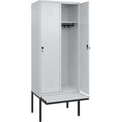 C + P Möbelsysteme C+P | Locker Classic Plus Bench | 2 Compartments | Light Grey | W 800 mm | Safety Rotary Latch | Canopy | Plastic
