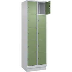 C + P Möbelsysteme C+P | 5er-Schließfachschrank Classic Plus | 2 Abteile | lichtgrau/resedagrün | B 600 mm | 10 Fächer | mit Bodensockel