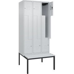 C + P Möbelsysteme C+P Z-Spind Classic Plus Bench 3 Compartments Light Grey W 900 mm Cylinder Lock Underbuilt Plastic