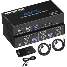 8K HDMI 2.1 KVM Switch Dual Monitor USB 3.0 2 Ports with Hotkey 8K 60Hz 4K 120Hz 48Gbps HDCP2.3 HDMI Extended Display Share 2 PC with a Keyboard Mous HDR D-olby Vision VRR IR Remote Control
