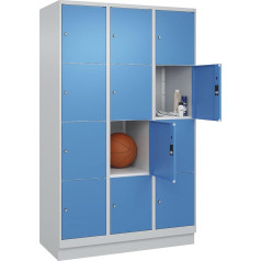 C + P Möbelsysteme C+P | 4er-Schließfachschrank Classic Plus | 3 Abteile | lichtgrau/lichtblau | B 1200 mm | 12 Fächer | mit Bodensockel
