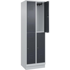 C+P | Doppelstock-Spind Classic Plus | 2 Abteile | lichtgrau/grau | HxB 1950 x 600 mm | mit Bodensockel | Zylinderschloss