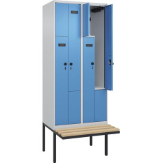 kaiserkraft | Z-Spind Evolo Plus Sitzbank | 2 Abteile | lichtgrau/lichtblau | B 800 mm | Sicherheits-Drehriegel | mit auskragender Sitzbank | Buche