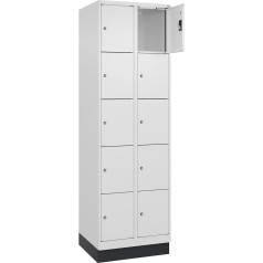 kaiserkraft | 5er-Schließfachschrank Evolo Plus | 2 Abteile | weiß | B 600 mm | 10 Fächer | mit Bodensockel | Zylinderschloss