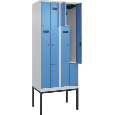 kaiserkraft | Z-Spind Evolo Plus | 2 Abteile | lichtgrau/lichtblau | B 800 mm | 4 Fächer | mit schmalen Füßen | Zylinderschloss