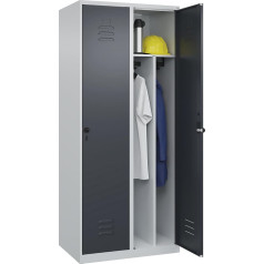 C + P Möbelsysteme C+P | Schwarz-Weiß-Spind Classic Plus | schmal | 2 Abteile | Trennwand verkürzt | lichtgrau/grau | B 800 mm | mit Bodengleitern | Drehriegel | Trennwand mittig