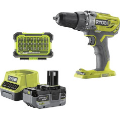 RYOBI 18 V ONE+ Cordless Impact Drill Set R18PD3-140A, Includes 1 x 18 V 4Ah Battery, Charger, Bit Set, Tool Bag