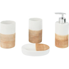 Axentia Accessories Rimini-Bad Utensils 4-Piece Bathroom Set Consisting of Soap Dispenser, Soap Dish & Toothbrush Cups Bathroom Accessories Refillable, Ceramic, Beige, 1 x 1 x 1 cm