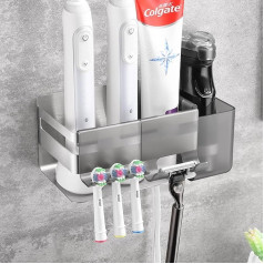 OETAMS Toothbrush Holder Electric Toothbrush Holder with 3 Bathroom Accessories, Stainless Steel Toothbrush Holder Wall Self-Adhesive Toothbrush Holder Silver Replacement Toothbrush Holder No Drilling