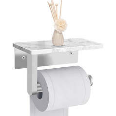 Toilet Paper Holder with Natural Marble Shelf, Brushed Nickel, Toilet Paper Holder, DAYELIVE 304 Stainless Steel Toilet Roll Holder, Rustproof Matt Toilet Paper Holder, Wall Mounted