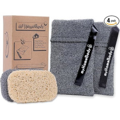 myHomeBody Sponge Saver, Soap Bags for Exfoliating - Bath and Shower Sponges for Body Scrub, Twin Pack + 2 Pieces Sponge Protectors