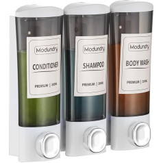 ModunDry Shampoo and Conditioner Dispenser, Shower Soap Dispenser, 3 Chambers, No Drilling, Wall Mounted Shampoo Dispenser for Shower, 3 x 290ml Shower Dispenser for Bathroom, Hotel, White