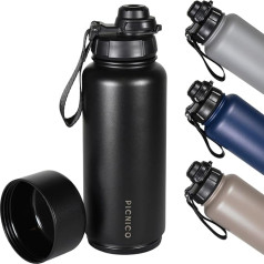 Picnico® Stainless Steel Drinking Bottle, Leak-Proof & BPA-Free, Outdoor Sports and Fitness, Rotating Storage Space, 32 oz + 8 oz (950 ml + 240 ml), Thermos Flask 950 ml, Thermal Mug, 24 Hours Cold