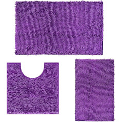 RUN HELIX Bathroom Rug Set of 3, Bath Mat Set for the Bathroom, Bath Mat, Non-Slip Washable Bath Mats & Bath Rugs, Bathroom Set for Shower, Bathtubs, Toilet Decoration (Dark Purple)
