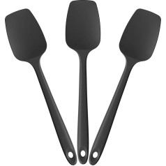 Doosu 3 Pieces Silicone Spoon Spatula, 315℃ Heat Resistant Flexible Dough Scraper Food Safe Seamless Cooking Spoon Non-Stick Kitchen Utensils for Mixing Stirring Scraping Serving (Black)