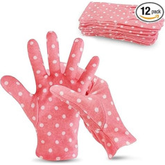 HandLove 12 Pairs Premium 100% Cotton Gloves, Dry Hands & Eczema, Overnight Lotion & Spa Treatment for Men & Women, Reusable, Cute Pink Dots