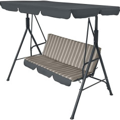 3 Seater Garden Swing Seat with Adjustable Sun Canopy - Brown