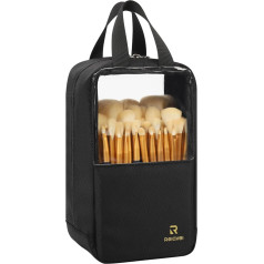 Baggily Makeup Brush Bag, Portable Large Capacity Makeup Bag, Stand-Up Makeup Brush Holder, Waterproof & Dustproof, Multifunctional Cosmetic Bag with Carry Strap, Black