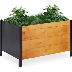 Relaxdays Raised Bed with Fleece, HBD: 48 x 78 x 51 cm, Wooden Herb Bed for Patio, Balcony and Garden, Rectangular, Natural, 10036904