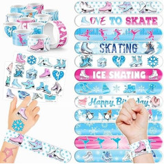 48 temporäre Tattoos für Eislaufen, 24 Stück, 24 Stück, Slap Armbänder, perfekt für Themengeburtstage, Babypartys oder Klassenzimmer, ideale Dekoration und Geschenke für Mädchen und Jungen