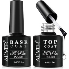 2 x 8 ml nail polish remover, top and base coat gel nail polish set, gel nail polishes