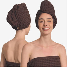 KOSMU Hair Towel | 100% Cotton Silk Hair Drying Waffle Wrap Turban for Women, Ultra Absorbent, Anti-frizz, Hair Damage Protection for Straight and Curly Hair (Dark Cocoa, 1 Pack)