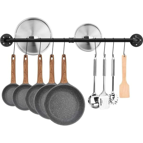 Toplife Kitchen Utensil Hanging Rack 60cm Industrial Style with 10 Hooks Hook Rack Kitchen Rail Pan Holder