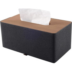 XNONE Tissue Box Cover Linen Rectangle Tissue Organizer Napkin Dispenser for Home Office Restaurant Dresser Car Bathroom Decoration (Black)