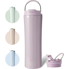 Bottle Bottle Insulated Coffee Mug 680 ml (24 oz) with Lid, Straw and Handle, Coffee-to-Go Mug Stainless Steel for Hot and Cold, Leak-Proof (Purple)