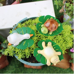 3 x Kätzchen, Ente und Schildkröte, die faul auf Blättern liegen, Gartendekoration, Tiere, dekorative Gartenstecker für Blumentopf, Blumenstrauß, Außen- und Innenhof, Pflanze, Heimdekoration,