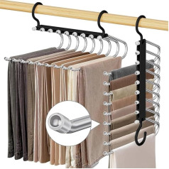 WEKIWGOT Pack of 2 Trouser Hangers, Space-Saving, 9 Tiers, Non-Slip Foldable Multi Hangers, Wardrobe Organiser for Trousers for Men and Women, Scarves, Jeans, Clothes, Towels