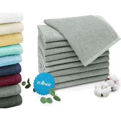 ZOLLNER Set of 10 Guest Towels in 30 x 50 cm – Absorbent and Soft Guest Towels in Light Grey – with Practical Hanger – Washable up to 60 °C – Cotton – Hotel Quality