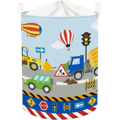 HUUMONSS Construction Vehicle Children's Laundry Basket Foldable for Boys Large Clothes Toy Storage Basket for Children's Room Bathroom Bulldozer 63L