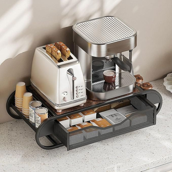 Awoyep Capsule Holder Storage Coffee Machine Stand: Wooden Coffee Organiser 2 Tier Removable Pull-Out Shelf Drawer Holder for Capsule Storage Kitchen Bar (Black)