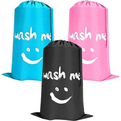 Yeria 3 Pack Travel Laundry Bags for Dirty Clothes, Laundry Bags with Drawstring, 24×36 Inch, Foldable Storage Bag for Home, Travel, Bathroom, Camping, Dormitory (Pink & Blue & Grey)
