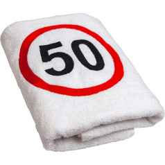 Gift for a 50th Birthday Towel with Embroidered Traffic Sign for Men and Women – A Durable Useful 50th Birthday Gift – A Practical 50th Anniversary Gift Idea