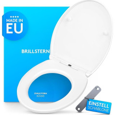 BRILLSTERN - Toilet Lid with Soft-Close Mechanism, Oval White, Dimensions 43.7 cm x 36.2 cm, Easy Assembly with Adjustment Template, Duroplast Toilet Seat with Soft-Close Mechanism, Toilet Seat