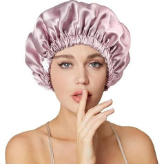 Necole 22 Momme 100% Mulberry Silk Double Silk Cap for Women for Sleeping, Non-Slip, Stays on the Head, with Adjustable Elastic Band, Ideal for Hair Care, Silk Hair Cap, Dust Pink