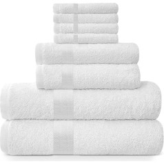 Midland Bedding 8 Piece Cotton Towel Set, Multiple Colours 400 GSM Thread Count (White)