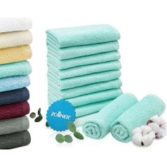 ZOLLNER Set of 10 Flannels in 30 x 30 cm – Absorbent and Soft Wash Cloths in Mint – with Practical Hanger – Washable up to 60 °C – Cotton – Hotel Quality