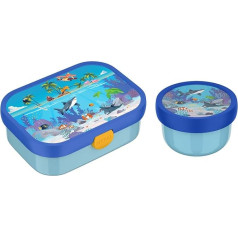 Mepal Children's Fruit and Bento Box, Campus Meets Fruits, Dishwasher Safe & BPA-Free, 300 & 750 ml, with Compartments, Fork & Clip Closure, Perfect for Snacks & Meals, Tropical Ocean