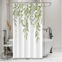 Bovlleetd Green Weeping Willow Long Shower Curtain Fabric Shower Curtain for Bathroom Half Narrow Plant Leaves Watercolor Botanical Bathroom Shower Curtain Set with Hooks 36 x 72 Inches