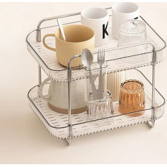 FFK 2-Tier Cup Rack, Coffee Bar, Drying Holder, Stand with Removable Drain Tray, Kitchen Countertop, Organiser, Storage, Glass Bottle, Drying Holder with Drain Basket, Makeup