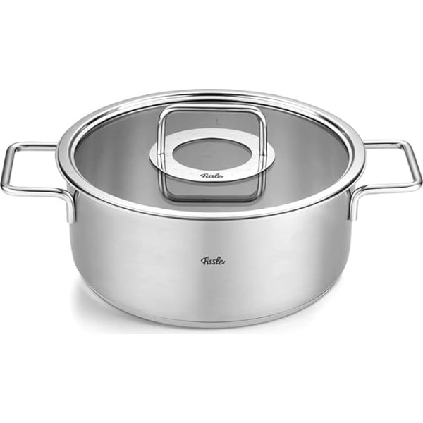 Fissler Pure Collection/Stainless Steel Stewing Pot (Diameter 24 cm, 3.9 L) Pots with Glass Lid, Inner Scale - Induction