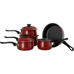 Premier Housewares Carbon Steel Belly Pan Set, Red, 5 Piece