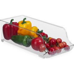 Relaxdays Fridge Organiser, Food Storage, H x D: 10.5 x 14 x 35 cm, Oblong Kitchen Box, Transparent